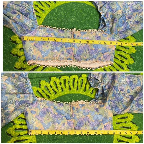 Floral Lantern Sleeve Top X Small Bandeau Crop Bustier Puffy Balloon Sleeve - Picture 6 of 11